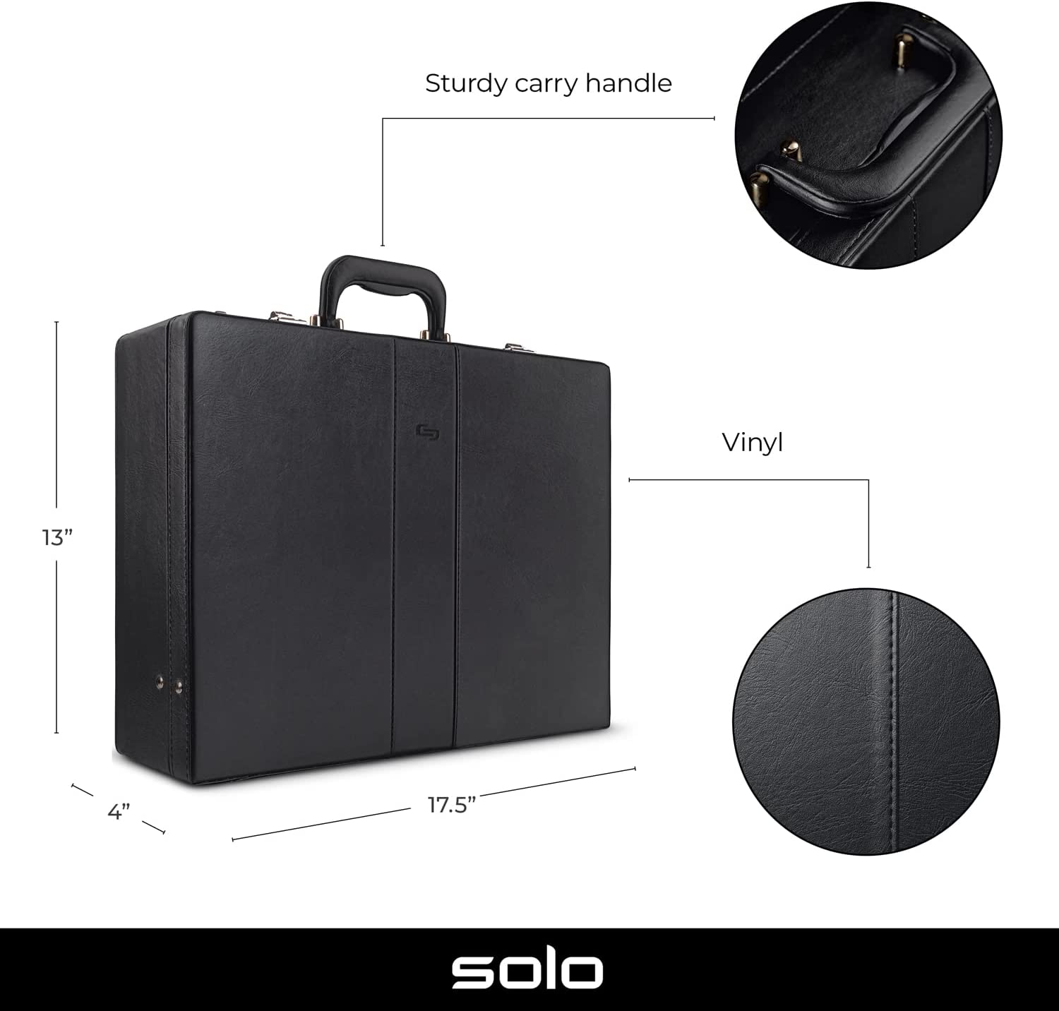 Solo Grand Central Attaché Briefcase with Combination Locks, Black - Image 2